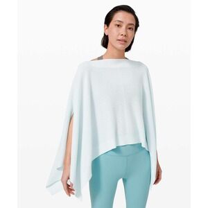 Lululemon Forward Flow Poncho One Size Blue Cashmere Waffle Knit Cape Sweater